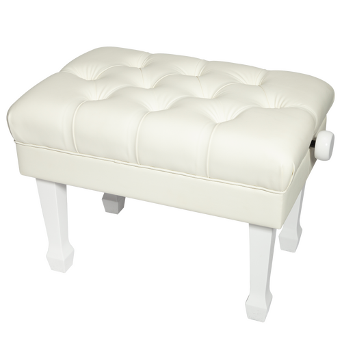 Crown Deluxe Skirted & Tufted Pneumatic Height Adjustable Piano Bench (White)
