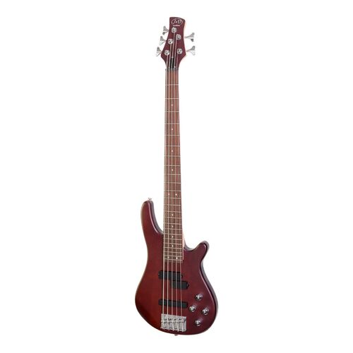 J&D Luthiers 5 String T-Style Contemporary Active Electric Bass Guitar (Satin Brown Stain)