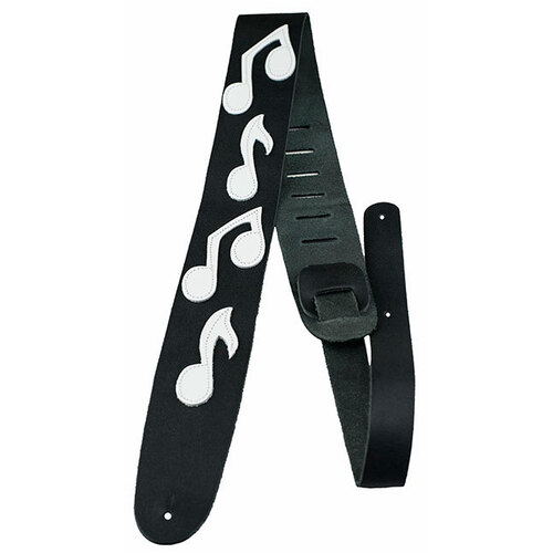 Perris 25" Black Leather Guitar Strap with White Musical Notes
