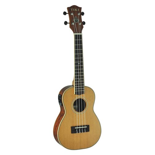 Tiki 7 Series Cedar Solid Top Electric Concert Ukulele with Hard Case in Natural Satin
