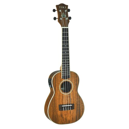 Tiki 9 Series Koa Solid Top Electric Concert Ukulele with Hard Case in Natural Satin