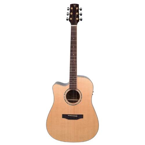Timberidge 3 Series Left Handed Spruce Solid Top AC/EL Dreadnought Cutaway Guitar in Natural Gloss