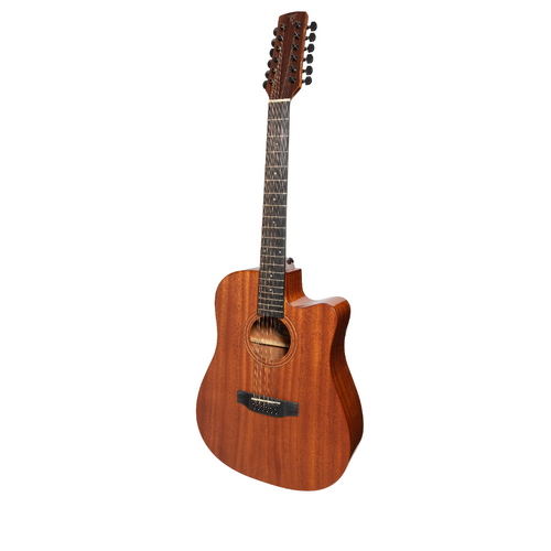 Timberidge Messenger Series 12 String Mahogany Solid Top AC/EL Dreadnought Cutaway Guitar in Natural Gloss