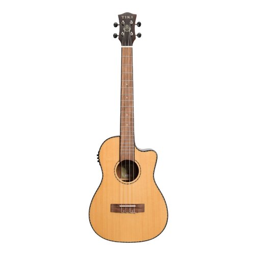 Tiki 22 Series Spruce Solid Top Electric Cutaway Baritone Ukulele with Hard Case in Natural Gloss