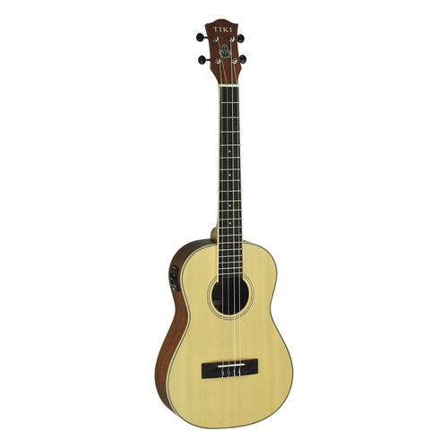 Tiki 6 Series Spruce Solid Top Electric Baritone Ukulele with Hard Case in Natural Satin