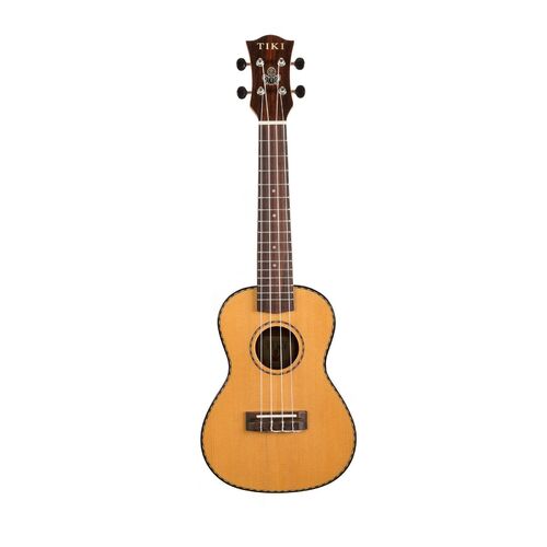 Tiki 22 Series Spruce Solid Top Concert Ukulele with Hard Case in Natural Gloss