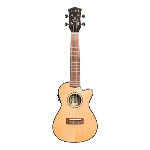 Tiki 22 Series Spruce Solid Top Electric Cutaway Concert Ukulele with Hard Case in Natural Gloss