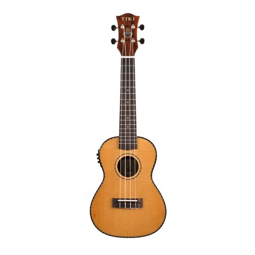 Tiki 22 Series Spruce Solid Top Electric Concert Ukulele with Hard Case in Natural Gloss