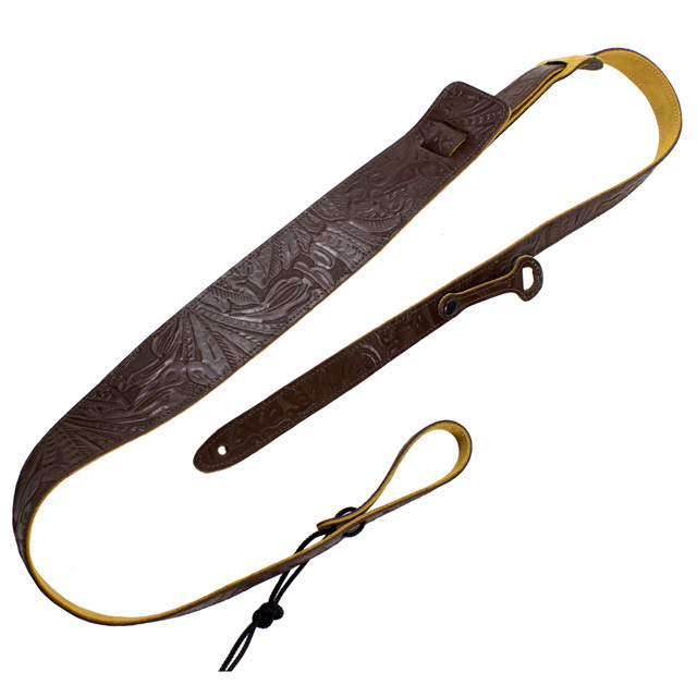 Perris 25" Brown Leather Dobro Strap with Western Embossed Design