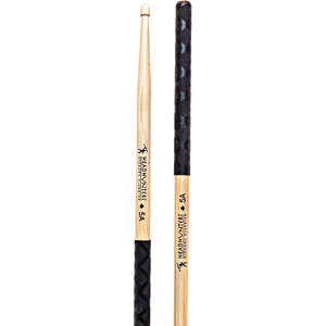 Headhunters Hickory Classic 5A Drum Sticks with Wood Tip &amp; Black-X Grip (1-Pair)