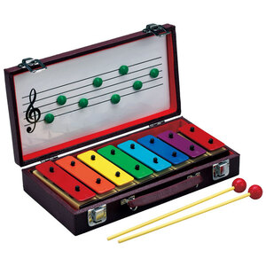 Opus Percussion 8-Note Resonator Bell Set in Wooden Case with Beaters &amp; Magnetic Music Board