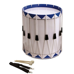 Opus Percussion Samba Drum in White &amp; Blue with Carry Strap &amp; Beaters (40cm x 49cm)