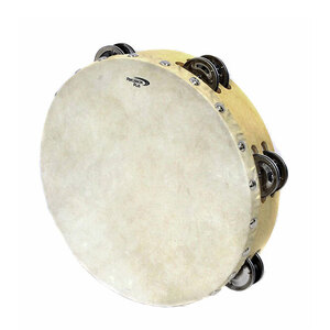Percussion Plus 8" Wooden Tambourine with Head &amp; 6-Double Rows of Jingles