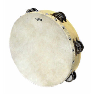 Percussion Plus 9" Wooden Tambourine with Head &amp; 6-Double Rows of Jingles