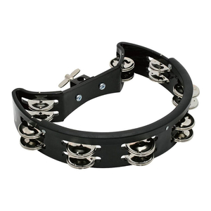 Percussion Plus Half Moon Tambourine with 8-Double Rows of Jingles &amp; Mount in Black