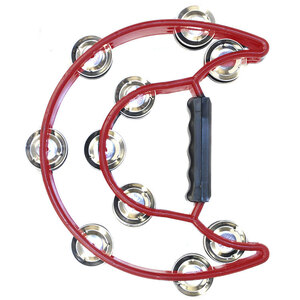 Percussion Plus Half Moon Tambourine with 10-Double Rows of Jingles in Red