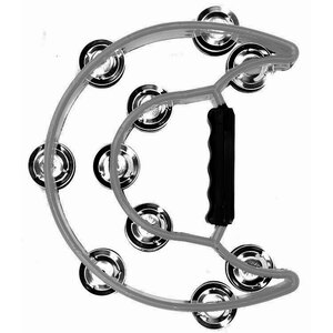 Percussion Plus Half Moon Tambourine with 10-Double Rows of Jingles in White