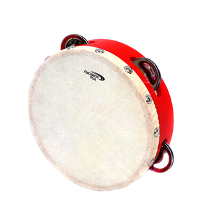 Percussion Plus 6" Wooden Tambourine with Head &amp; 4-Single Rows of Jingles