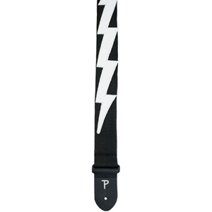 Perris 2" Poly Pro Guitar Strap with White Leather Lightning Bolt &amp; Leather ends