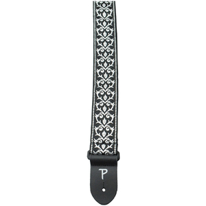 Perris 2" Jacquard Guitar Strap with "Black &amp; White Tribal" Design &amp; Leather ends