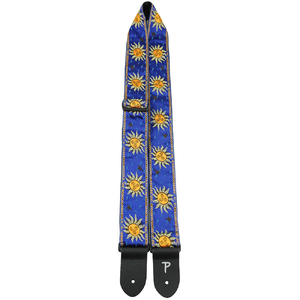 Perris 2" Jacquard Guitar Strap with "Suns on Royal Blue" Design &amp; Leather ends