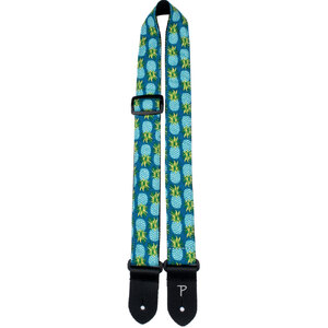 Perris 15" Fabric Ukulele Strap in Teal Pineapple Design with Leather ends