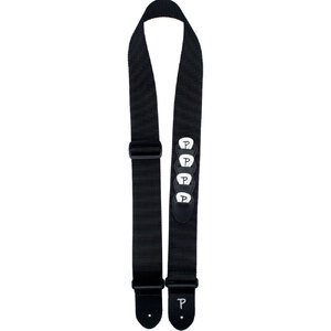 Perris 2" Black Heavy Nylon Guitar Strap with Pick Pockets, Picks &amp; Leather ends