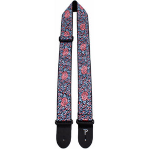 Perris 2" Jacquard Guitar Strap with Blue &amp; Red Flower Pattern with Leather ends