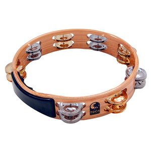 Toca Acacia Hardwood 10" Tambourine with Brass &amp; Nickel Jingles