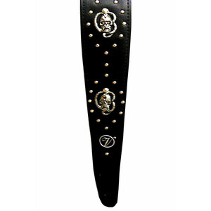 Vorson Black Leather Guitar Strap with Metal Skulls