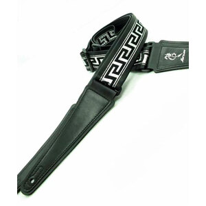 Vorson Black Leather Guitar Strap with Special Design 15 Fabric Inlay