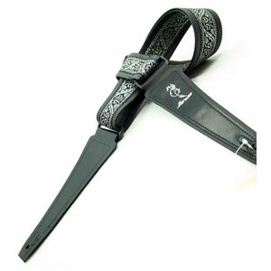 Vorson Black Leather Guitar Strap with Special Design 8 Fabric Inlay