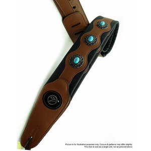 Vorson Black &amp; Brown Leather Guitar Strap with Turquoise Conchos
