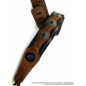 Vorson Black &amp; Brown Leather Guitar Strap with Black Conchos