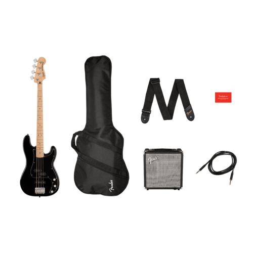 Squier Affinity Series™ Precision Bass® PJ Pack, Maple Fingerboard, Black, Gig Bag, Rumble 15 - 240V AU