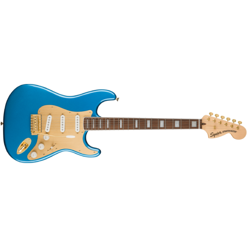 Squier 40th Anniversary Stratocaster®, Gold Edition, Laurel Fingerboard, Gold Anodized Pickguard, Lake Placid Blue