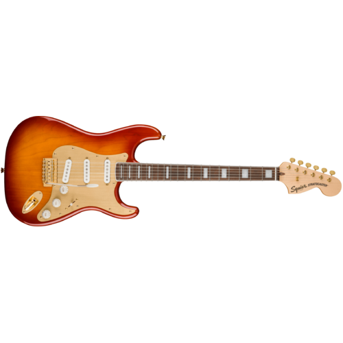 Squier 40th Anniversary Stratocaster®, Gold Edition, Laurel Fingerboard, Gold Anodized Pickguard, Sienna Sunburst