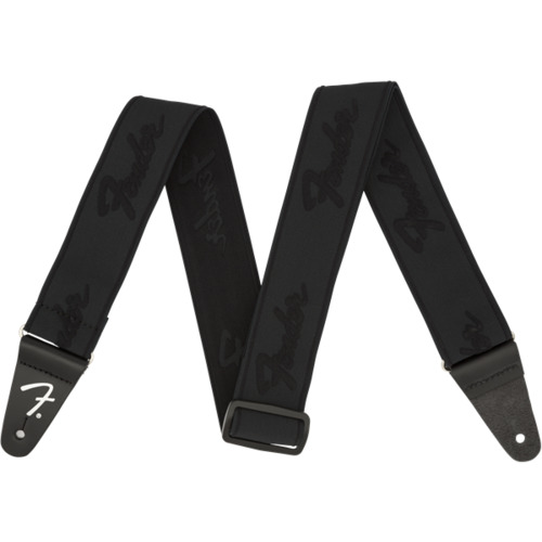 Fender WeighLess™ 2" Running Logo Strap, Black/Black