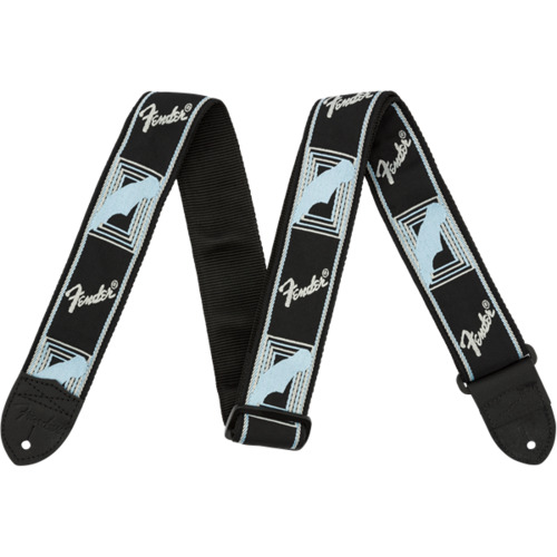 Fender® 2" Monogrammed Strap, Black/Light Grey/Blue