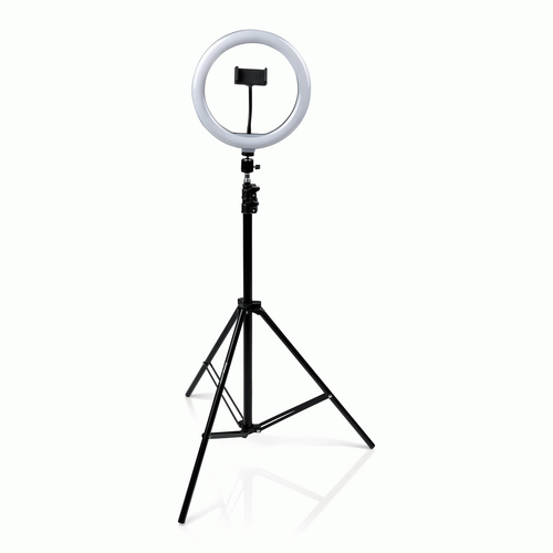 The Gator GFWRINGLIGHTTRIPD 10" LED Ring Light Stand with Phone Holder & Tripod Base