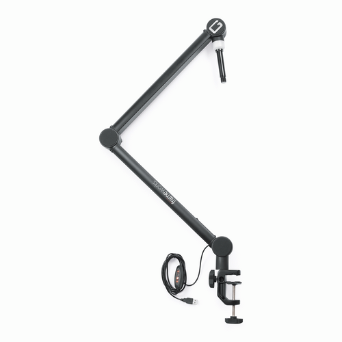 The Gator GFWMICBCBM4000 Professional Desktop Broadcast/Podcast Microphone Boom Stand with On-Air Indicator Light 