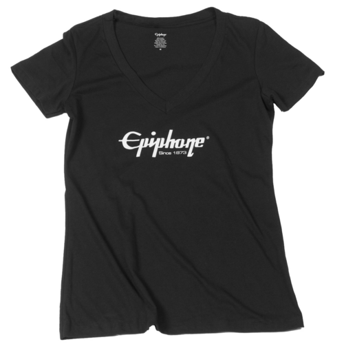 The Epiphone Logo Women's V-Neck Tee (Black) Medium