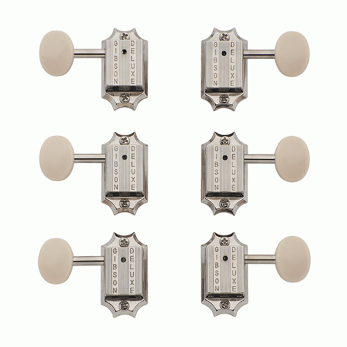 GIBSON Dlx White Button Tuner Set, VTG Nickel