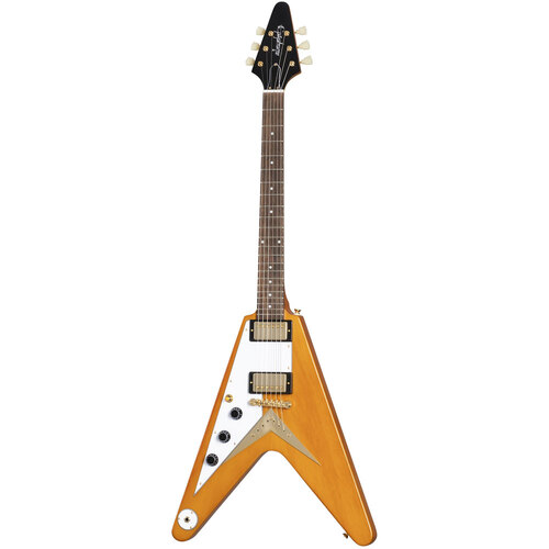 Epiphone 1958 Korina Flying V (White Pickguard) Left Handed Electric Guitar Aged Natural in Case