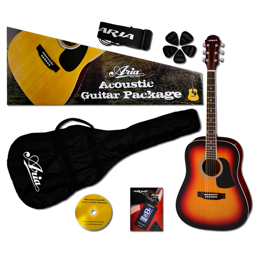 Aria Prodigy Series Acoustic Guitar Package in Brown Sunburst