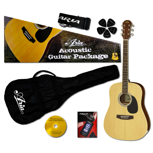 Aria Prodigy Series Acoustic Guitar Package in Natural Matte Finish