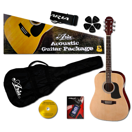 Aria Prodigy Series Acoustic Guitar Package in Natural