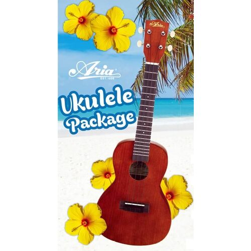 Aria AU-Series Tenor Ukulele Starter Package Includes Uke, Bag & Book with CD/DVD