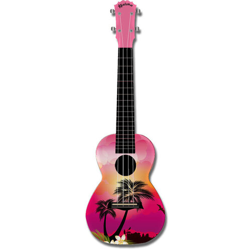 Kealoha "Sunset Palms" Design Concert Ukulele with Pink ABS Resin Body