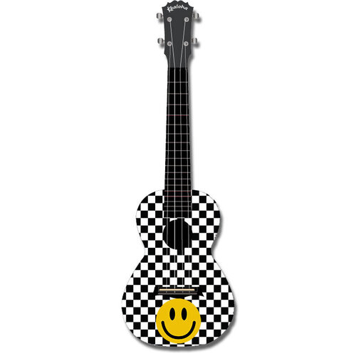 Kealoha "Checkerboard Smiley Face" Design Concert Ukulele with Black ABS Resin Body